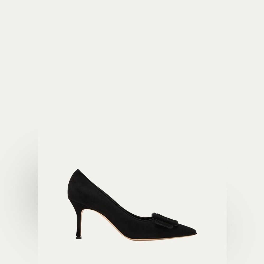 Monolo Blahnik Maysale Suede Pointed-Toe Buckle Pumps - Picture 2 of 12